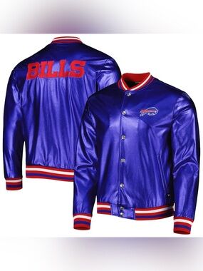 $169 The Wild Collective Royal Buffalo Bills Metallic Bomber Full-Snap Jacket